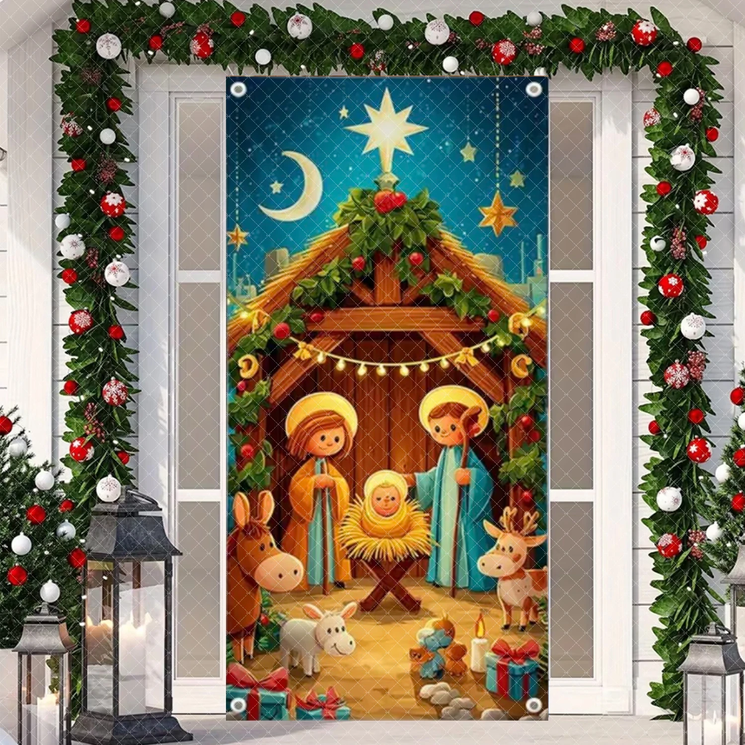 Weihnachten Neujahr Helle Sterne Tür Banner Krippe Jesus Krippe Ave Mary und Joseph Heilige Festival Liefert Party Dekor – Detail 14