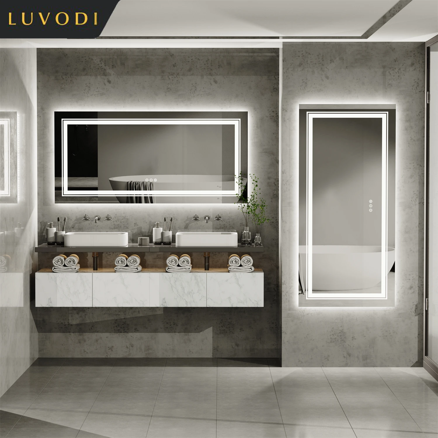 LUVODI Large Illuminate Mirror Bathroom Double Sink Mirror Full Length Dressing Salon Mirror with 3 Color Lights Dimming 2