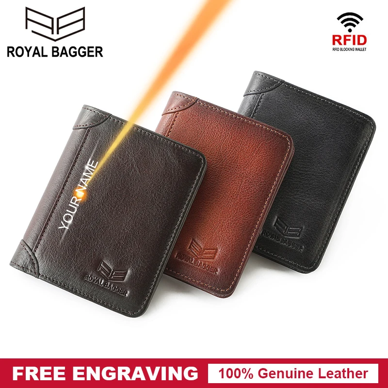 

Royal Bagger Short Wallet for Men RFID Blocking Genuine Cow Leather Male Card Holder Retro Slim Purse Man Business Wallets Cool