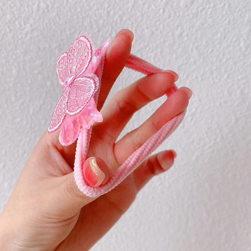 2 Stück neue Pailletten Schmetterling süße Mädchen binden einen Pferdes chwanz Kinder elastische Haar bänder Haarschmuck Kinder Haar gummis Baby Kopf bedeckung – Detail 12