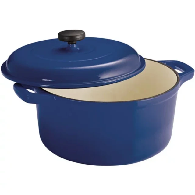 Tramontina Enameled Cast Iron 7-Quart Covered Round Dutch Oven-Classic  Blue/ Gold Knob 