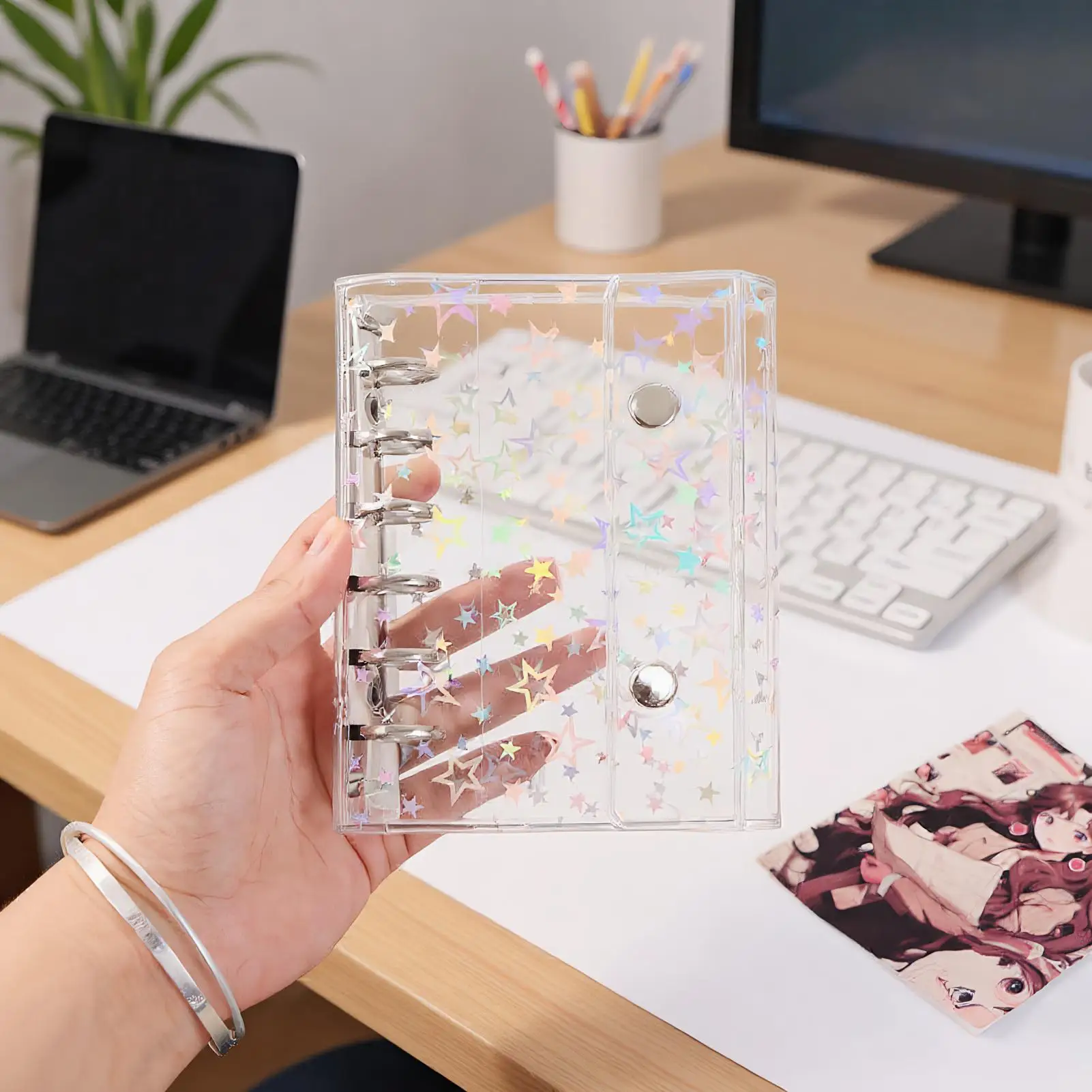 Transparent Sticker Book M5/A7 Tearable Stickers Binder Card Organizer Clear Sealing Sticker Organizer Binder Cover Star Pattern