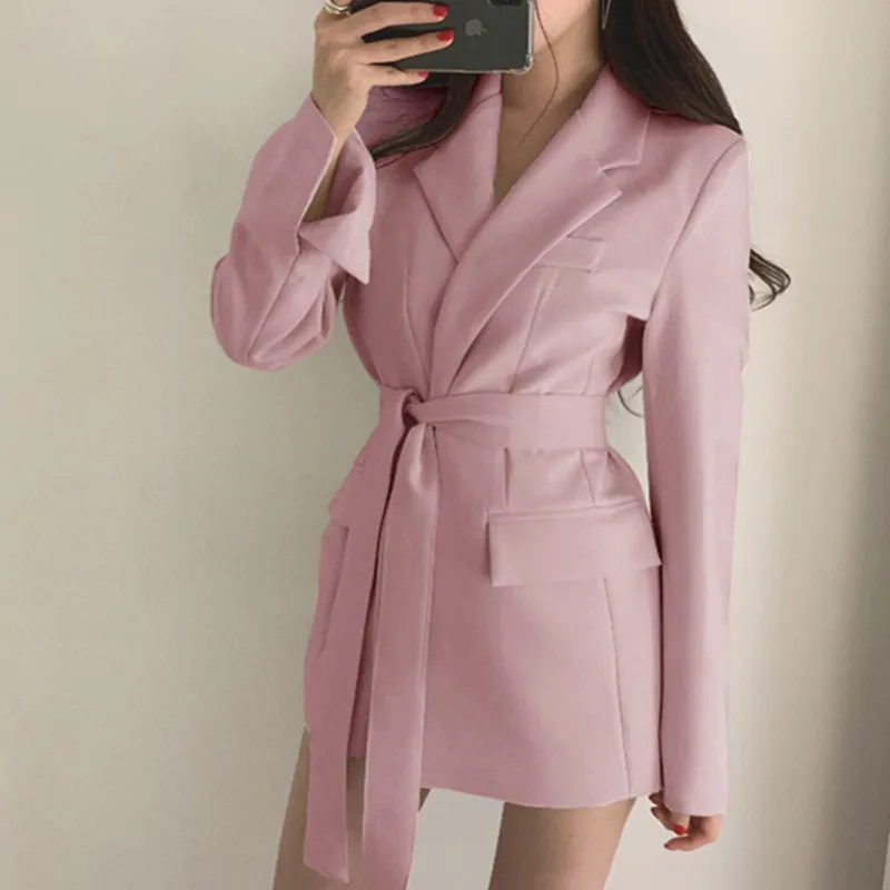 Women's Spring 2023 Fashion Blazer Slim Fit Business Blazer and New Tie Waist Jacket Retro Khaki Black Ladies Cardigan Tops