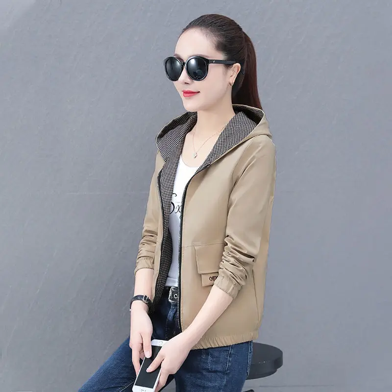 

Double sided embroidery hooded short jacket for women Spring and Autumn 2023 new solid loose jacket casual female coat top