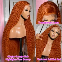 Perruques Lace Frontal HD Ginger Orange Deep Wave 13x4 13x6, Perruque Full Lace 360 Water Wave # Perruque en cheveux humains bouclés colorés 350% densité 220% 2
