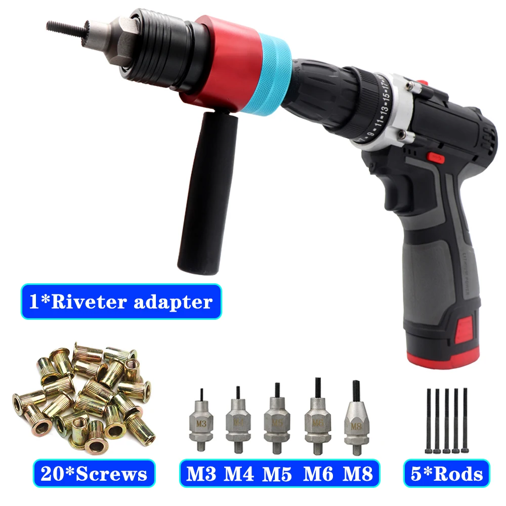 Electric Rivet Nut Drill Adaptor Insert Nut Hand Tool Power Machine Accessory Lixuu Rivet adapter