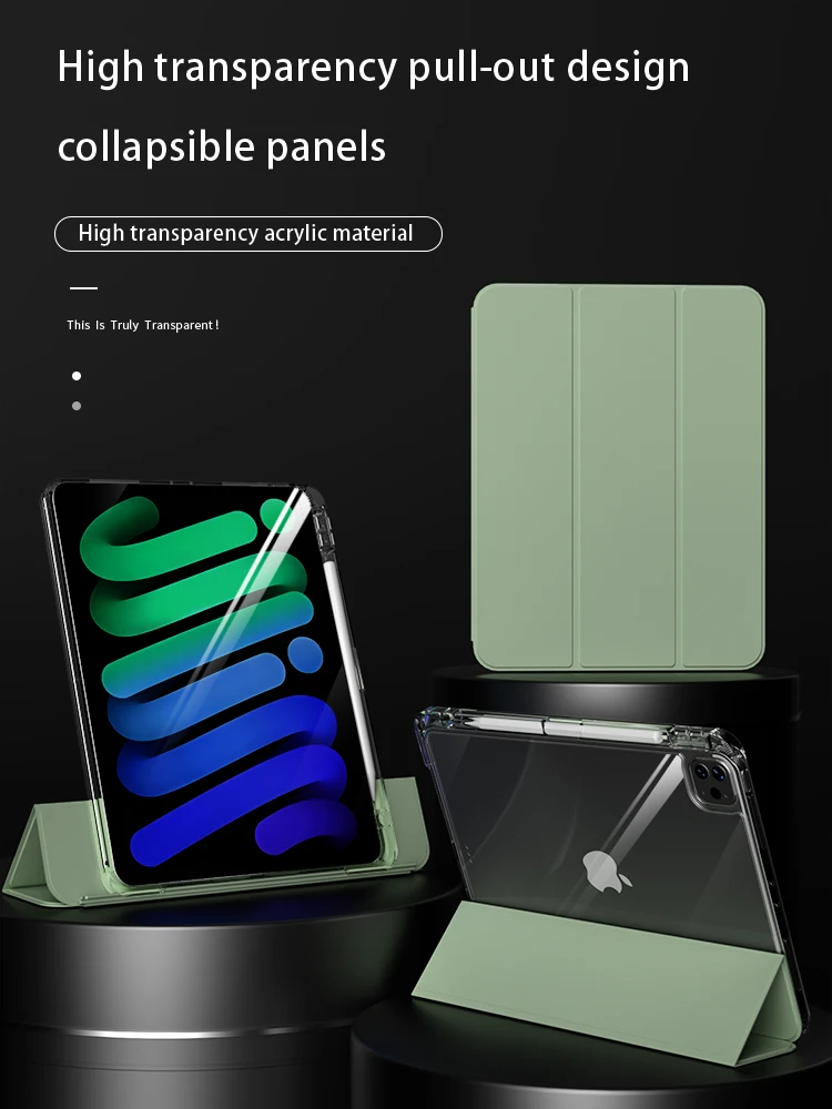 Puxando Suporte Capa Tablet Capa para Ipad Pro 11 12.9 Air 10.9 10th Ipad Mini 10.2 7th 8th 9th 2023 Case de Proteção Completamente Transparente do Ipad Slide - Imagem 6