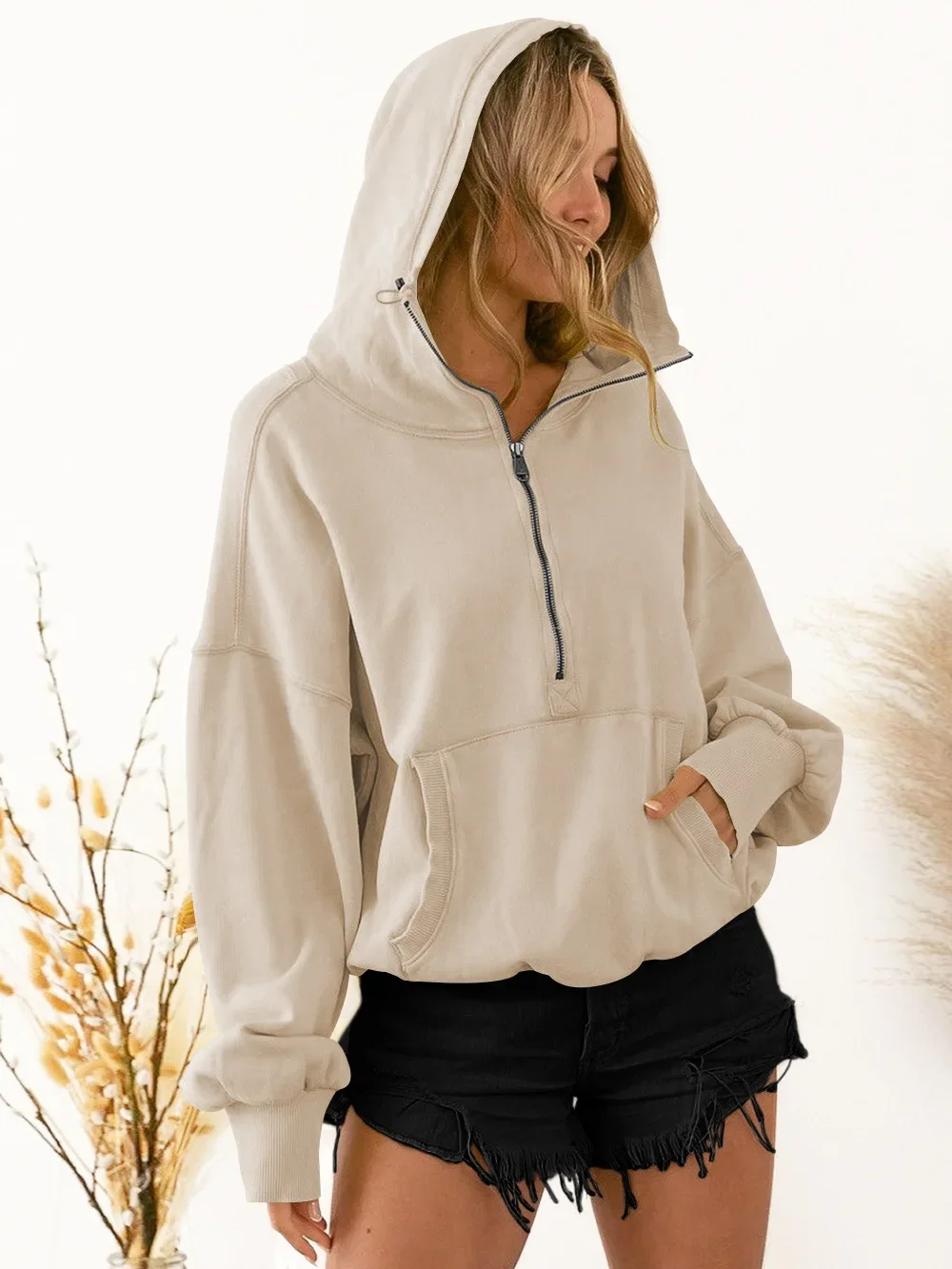 

2024 Spring Women's Hoodie Black Hat Zippers Long Sleeve Pockets Keep Warm Hoodies Female Spring New Trendy Casual Lady Clothes