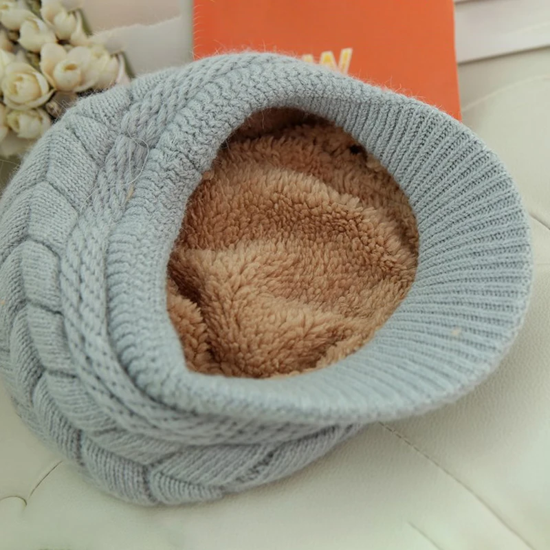 Women's Hats Winter Warm Knitted Hat Rabbit Hair Double Layer Plus Velvet Cap Visor Beanies For Women Casual - 6