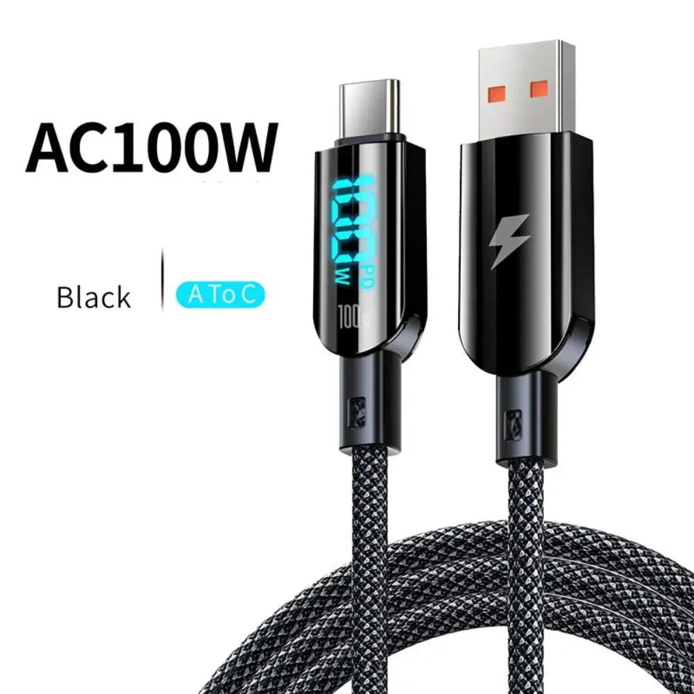 패션 디지털 디스플레이 스크린 USB to 타입 C 고속 충전 데이터 케이블 100W PD 데이터 코드 듀얼 타입 C 데이터 케이블 PD 충전 케이블