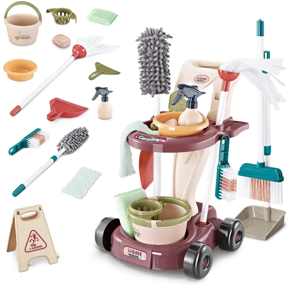 WizKidz Kids Cleaning Set Pretend Housekeeping Set for Toddlers with Real Vacuum Broom and Other Educational Toys for Boy Girl