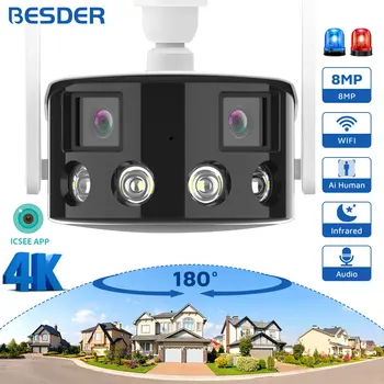 4K 8MP IP Camera WiFi Color Night Vision 180° Wide Angel Outdoor Wifi Surveillance Cameras 4MP CCTV Security Protection Camera 1