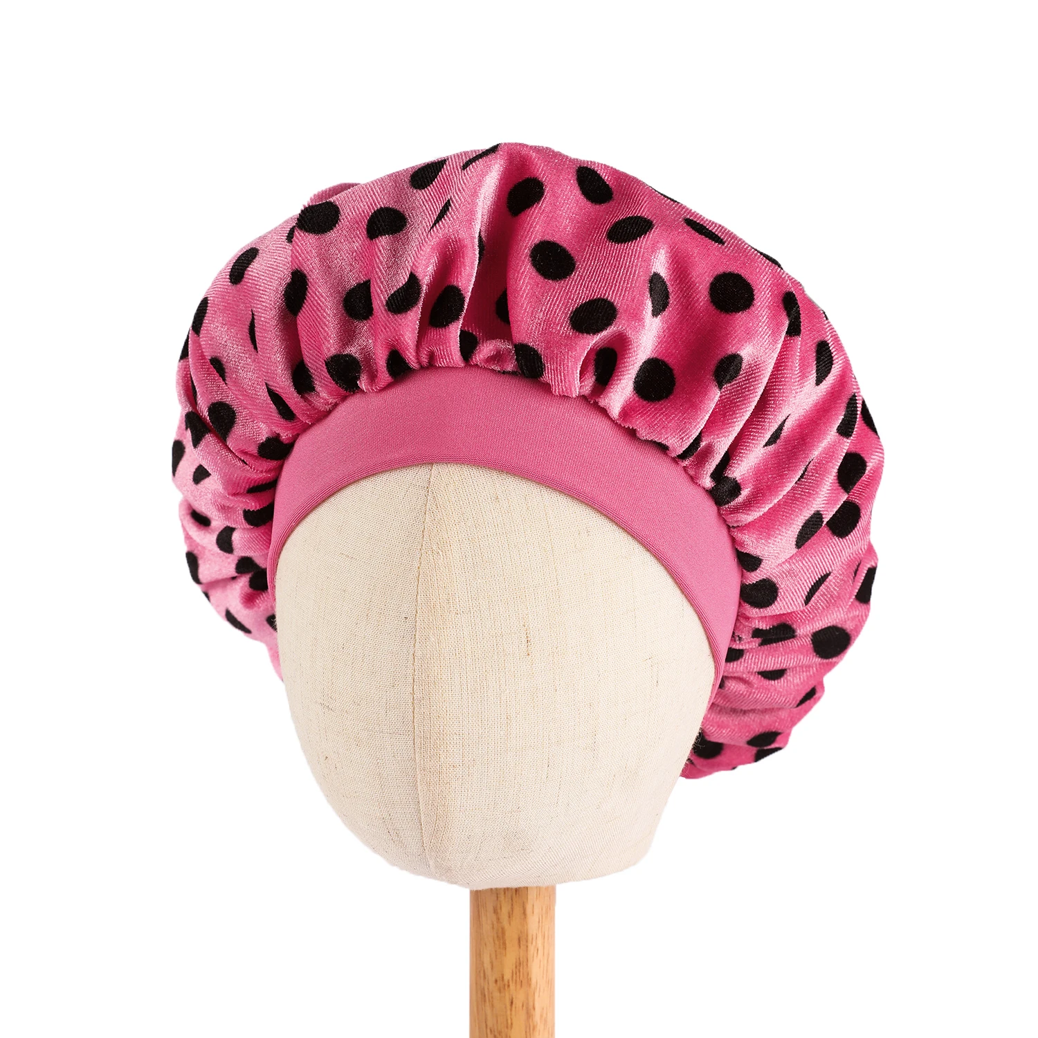 Winter Kids Bonnet Dot Velvet Warm Sleep Cap Bonet's Baby Elastic Wide Band Baby Bonnets