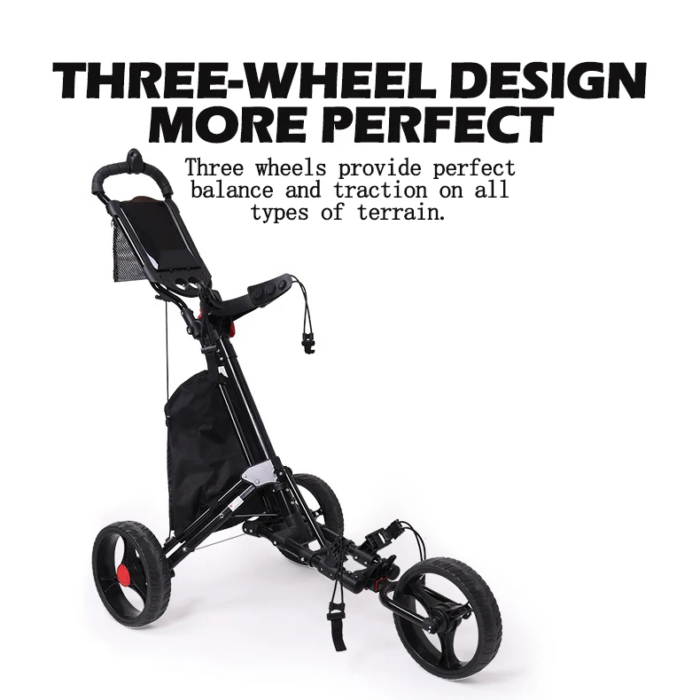 Golf Bag Cart Lightweight Aluminum Frame 3 Wheels Push Pull Golf Cart Trolley