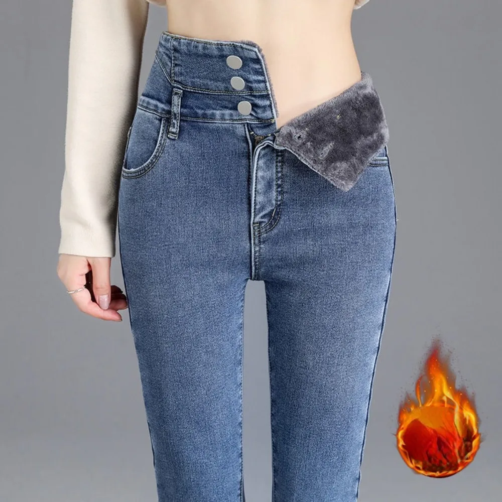 Winter Thicken Plush Velvet mon Jeans Women New Warm Slim Pencil Denim Pants women Skinny Ankle-length Leggings women jeans