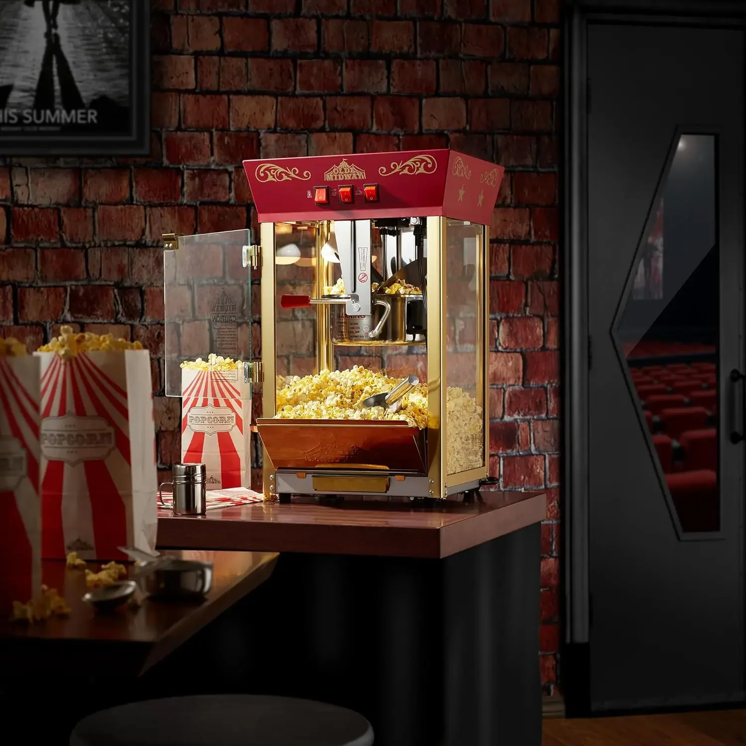 Movie Theater-Style Popcorn Machine Maker with 8-Ounce Kettle - Red, Vintage-Style 2