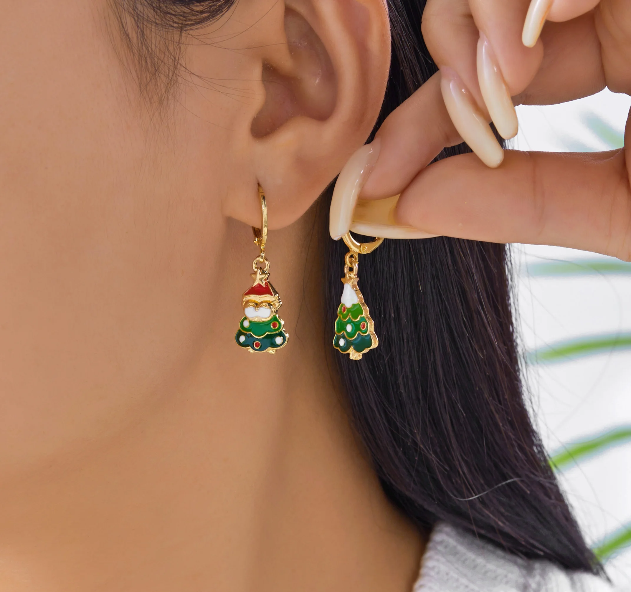 Licht Luxus Bunte Weihnachtsbaum Quaste Ohrringe für Frauen Trendy Strass Bogen Stern Ohrringe Party Schmuck Geschenke – Detail 1