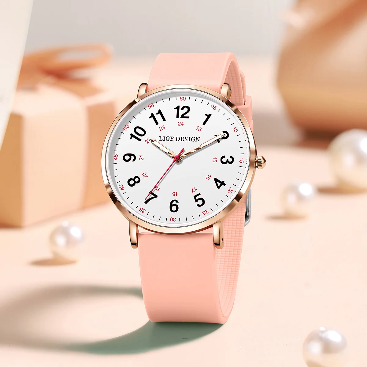 LIGE Women's Luxury Quartz Waterproof Wristwatch with Silicone Strap