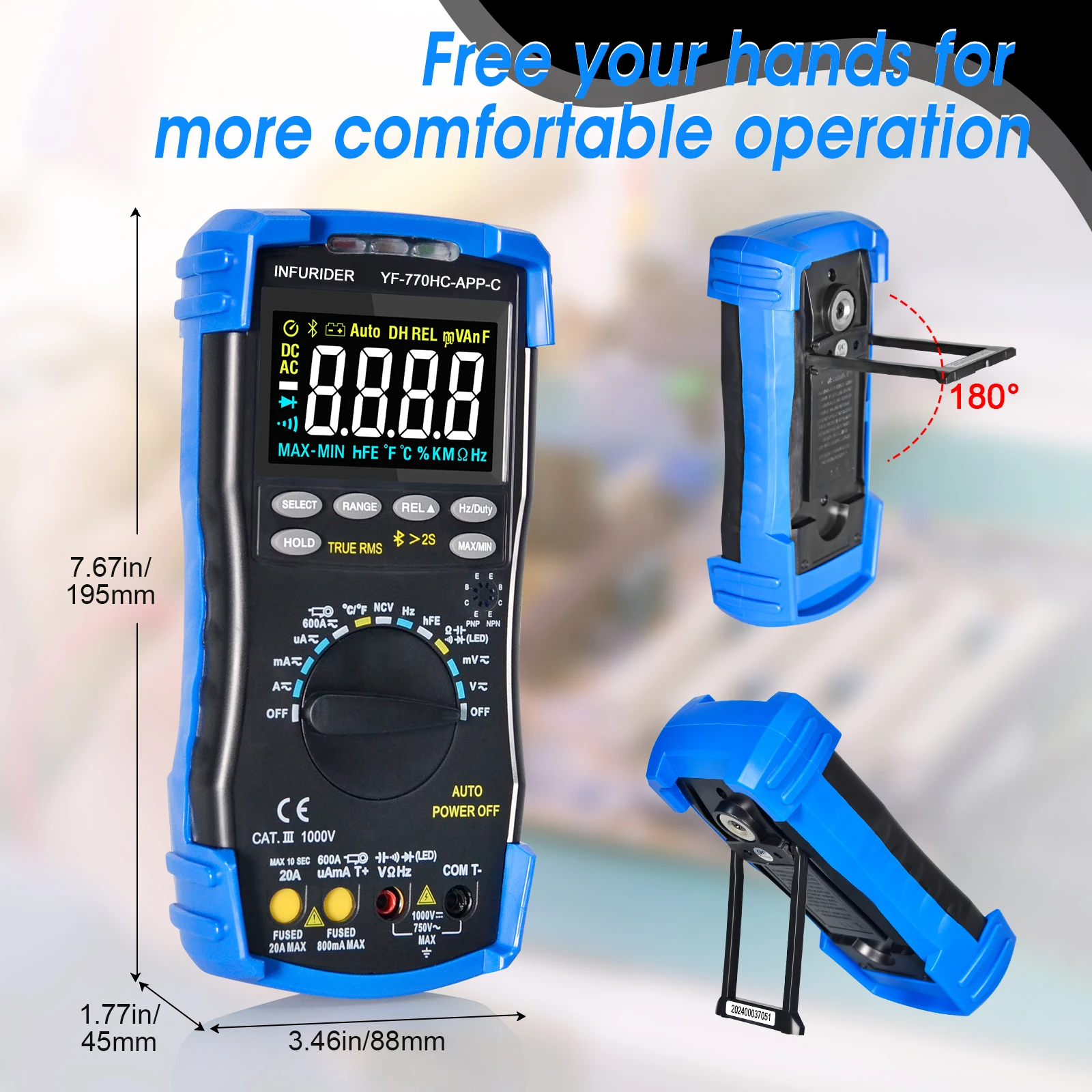 Digital Multimeter Multimeter Tester Digital Multimeter AC/DC Voltage Current Tester with Color LCD & Bluetooth Multifunctional Voltmeter Ammeter for Electricians