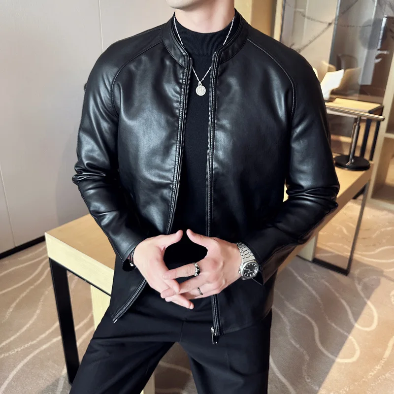 

Autumn and Winter New Men's Leather Coat Slim Fit Korean Baseball Collar Leather Jacket Casual Trendy Simple Youth Top