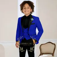 Costume de smoking de mariage pour garçons, 3 pièces, veste à col à visière, pantalon, gilet, ensemble Blazer formel pour enfant, tenue cintrée, costume garcon mariage 3