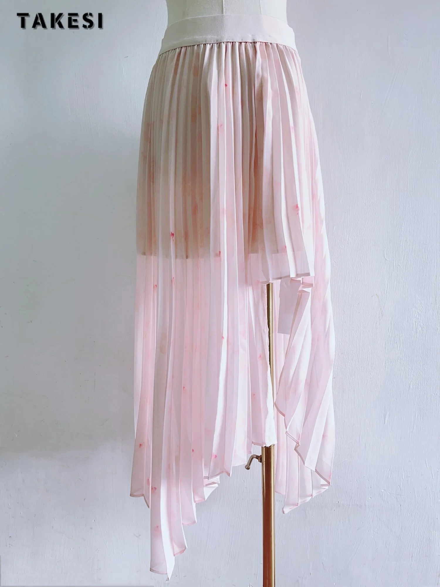 

Женская шифоновая плиссированная юбка, Повседневная однотонная тонкая мягкая юбка миди с высокой талией и эластичным поясом, лето 2023