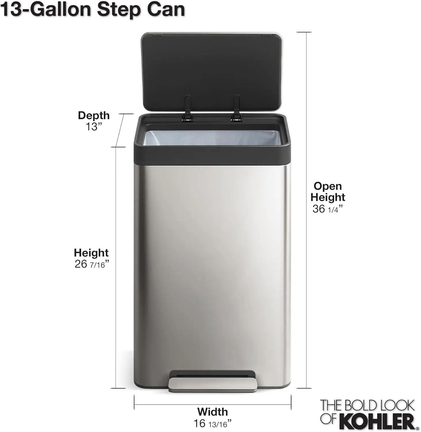 19 Gallon Kitchen Trash Can with Dual Compartments for Recycling, Odor Control, Stainless Steel, Silver, 70 Liters Total