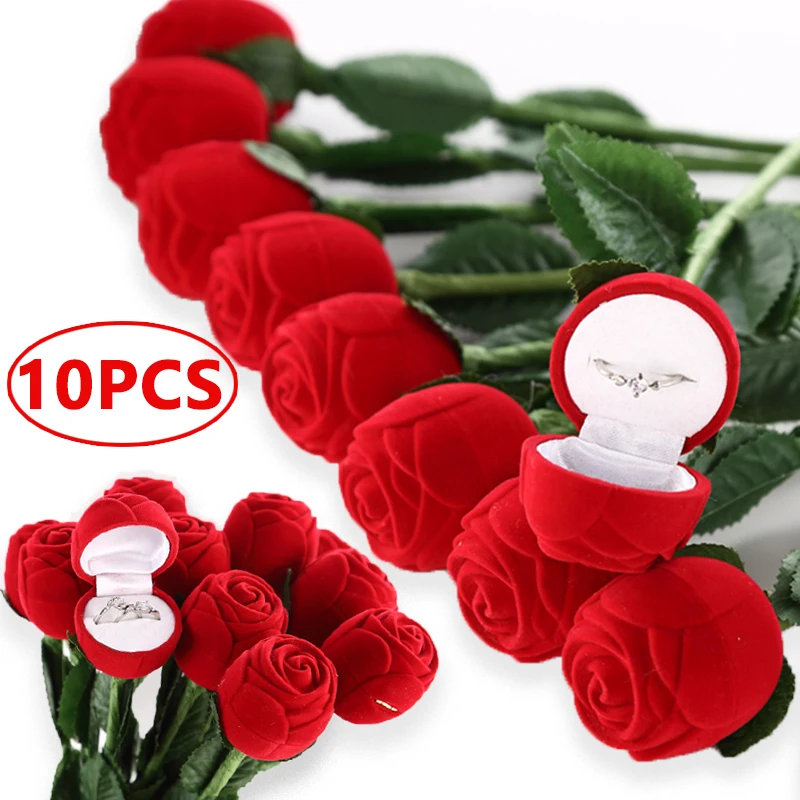 10pcs Ring Box Velvet Red Jewelry Earring Display Holder Gift Wedding Storage Jewelry