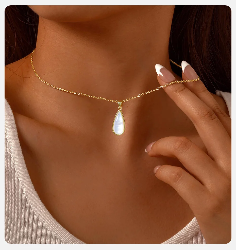 Vnox Mehrere Runde Herz Quadrat Wasser Tropfen Kleine Anhänger Halskette Für Frauen Metall 45/50/55 cm Kette mode Schmuck – Detail 5