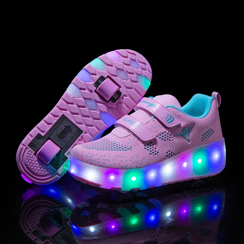 sapatos de skate de rolo para crianças meninos meninas rodas led tênis com em duas rodas duplas crianças menino menina sapatos de skate