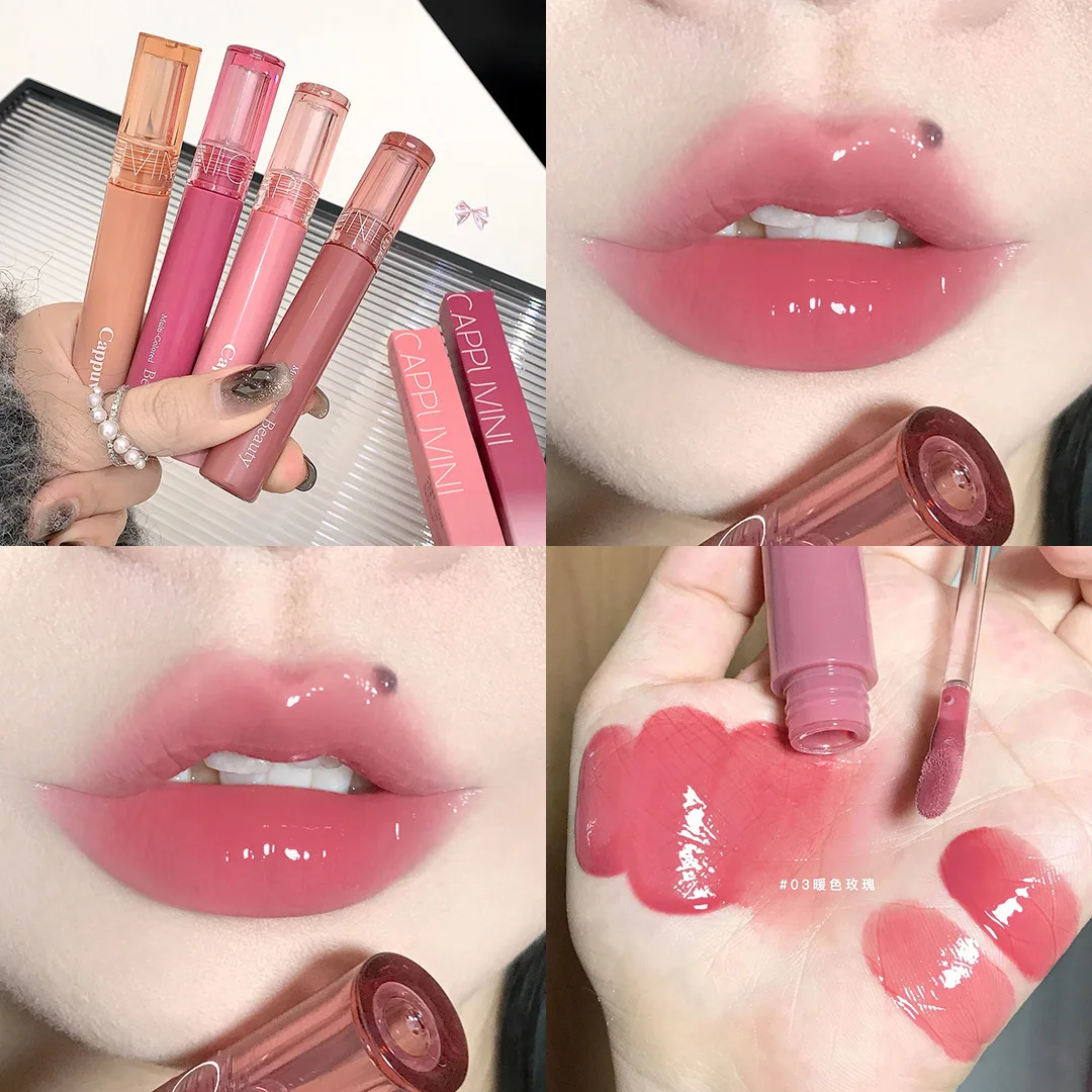 Cappuvini 6 Color Juice Jelly Lip Gloss Long Lasting Moisturizer Water Light Lipstick Mirror Gloss Lipstick Affordable Makeup 2