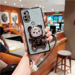 Diamond Glitter Bear Holder Case with Stand - Sparkling Strap Cover for G73 (Black)