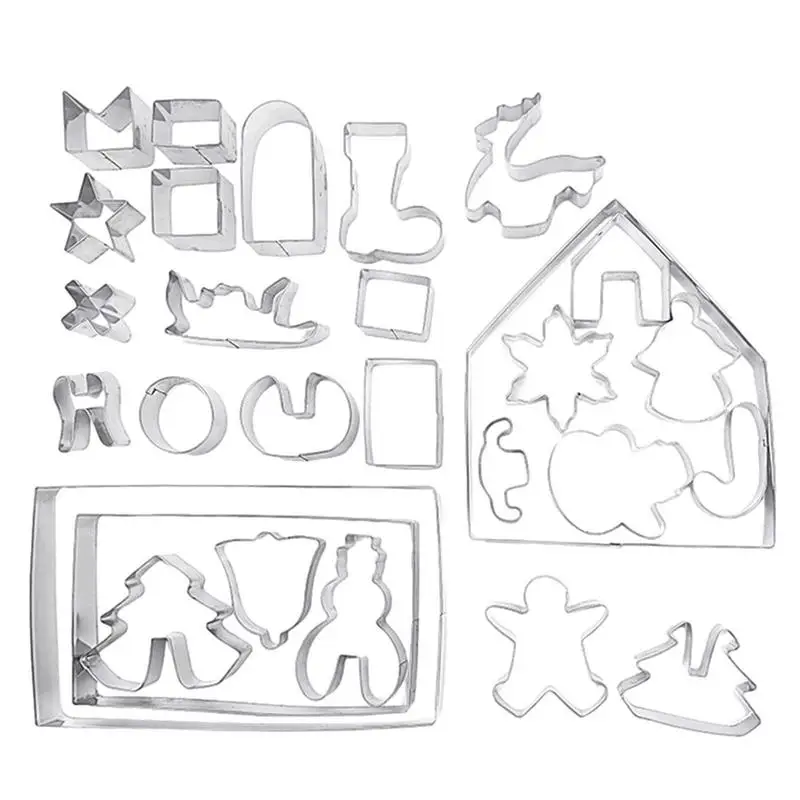 

Winter Cookie Cutters Cartoon 3D Gingerbread House Stainless Steel Cookie Molds Biscuit Cutter Set Tree Snowman Shapes