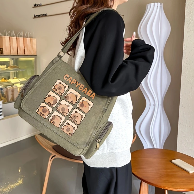 Casual Canvas Women's Bag Men's Messenger Bag Shoulder Bag Crossbody Bag Capybara Print Large Capacity