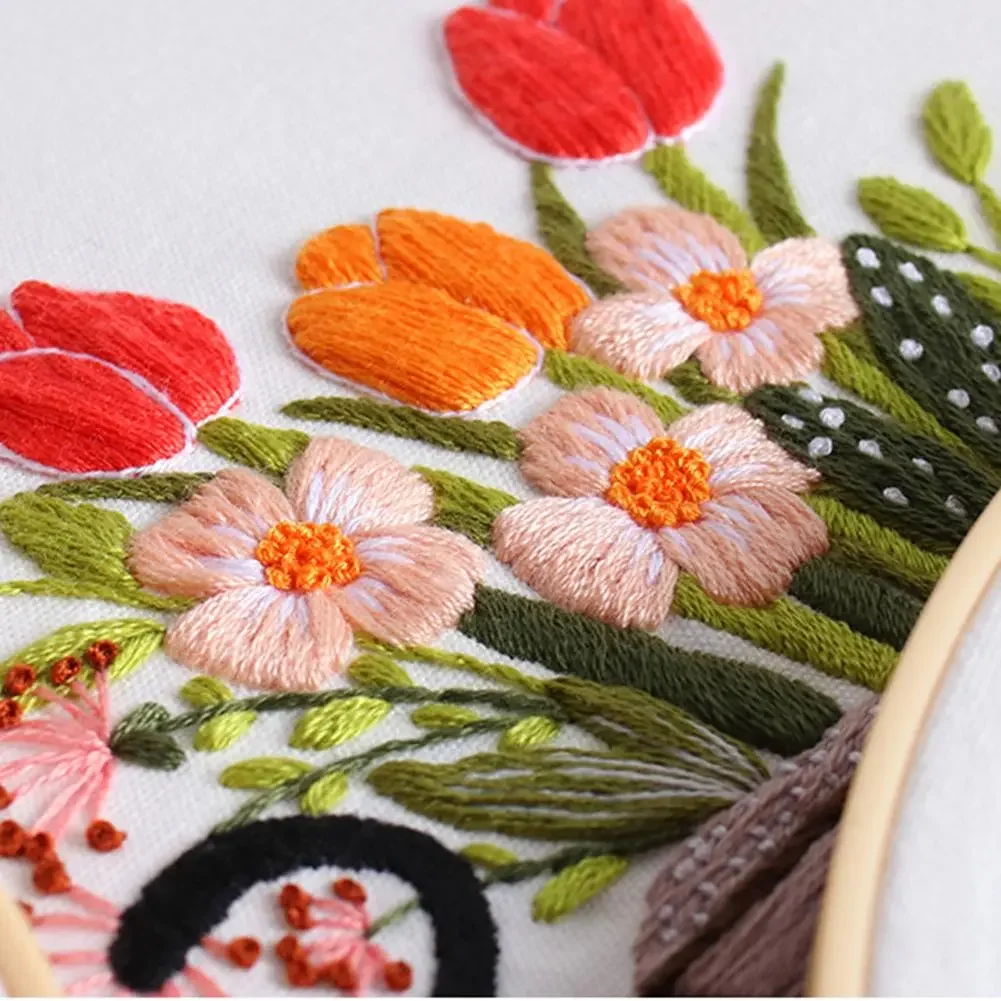 Flower Black Cat Pattern Embroidery Set Needlework Cross Stitch Tools Embroidery Starter Kit Home Decor Handmade Crafts Ornament embroidery kits