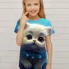 Children's Clothing Cute 3D Cat Graphic Print Short Sleeve Tops Kids Clothes T-Shirt Casual Pullover Child Boys Girls Summer 2