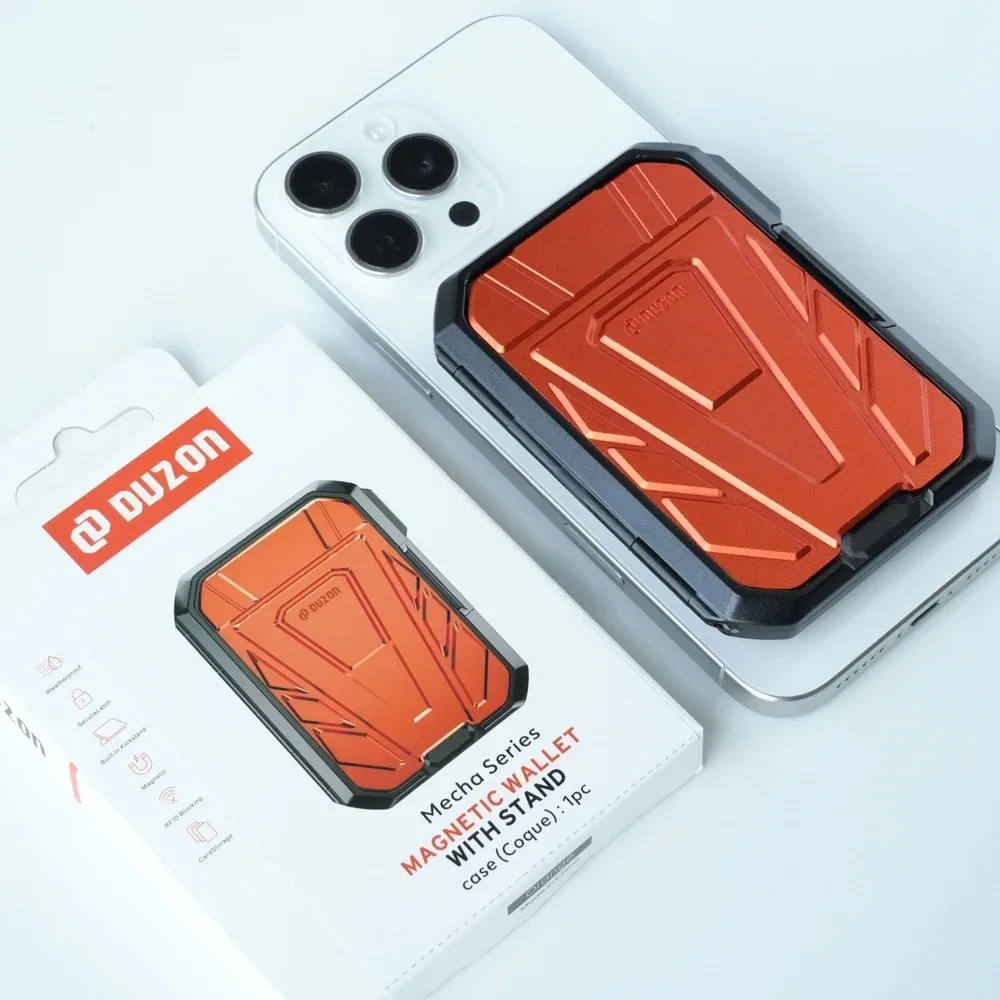 DUZON Armor Magnetic Wallet with Detachable 3-Slot Card Holder and Adjustable Kickstand