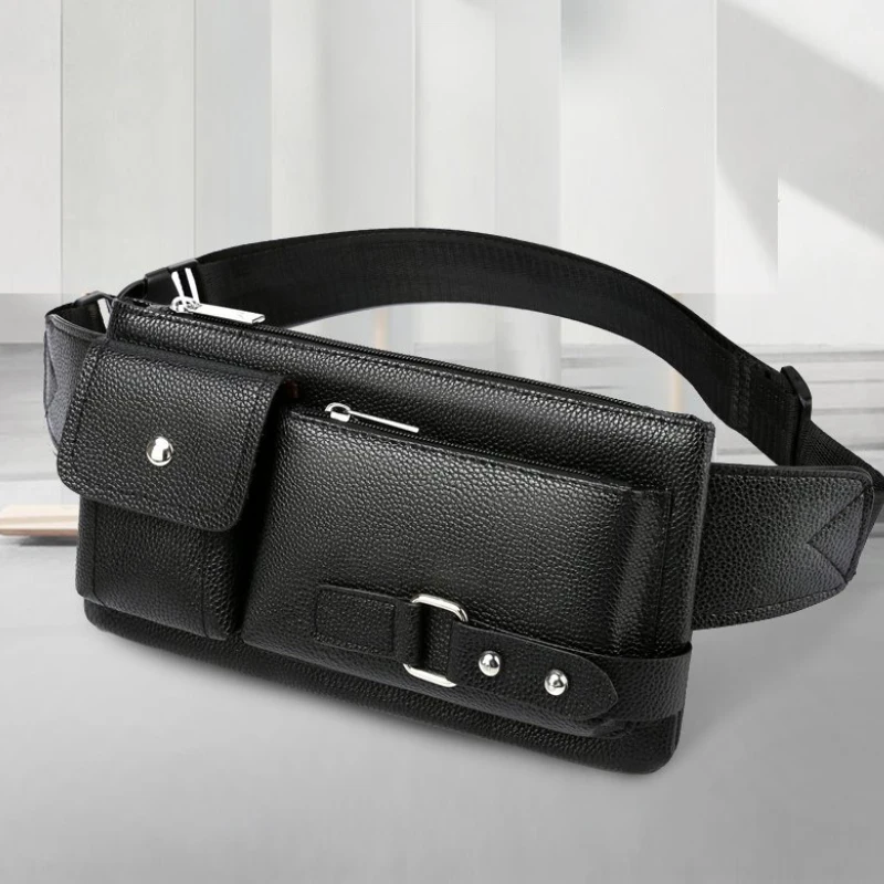 Casual waist bag, solid color, zipper closure, adjustable shoulder strap, lightweight, black, with cross body design, suitable f