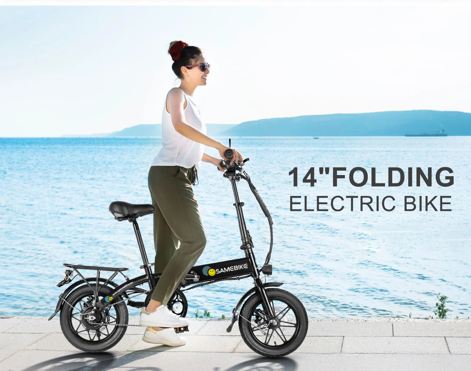 Samebike Electric Foldable Mountain Bike in action