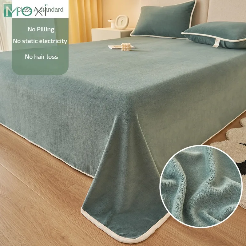 

Solid Color Microfiber Bed Sheet Anti-Static Fuzzy Bed Cover Fleece Flat Bedding Soft Comforter Bedpread Machine Washable Decor