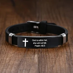Inspirational Faith Bracelet in Black Stainless Steel - Christian Cross & Bible Verse Jewelry (7)