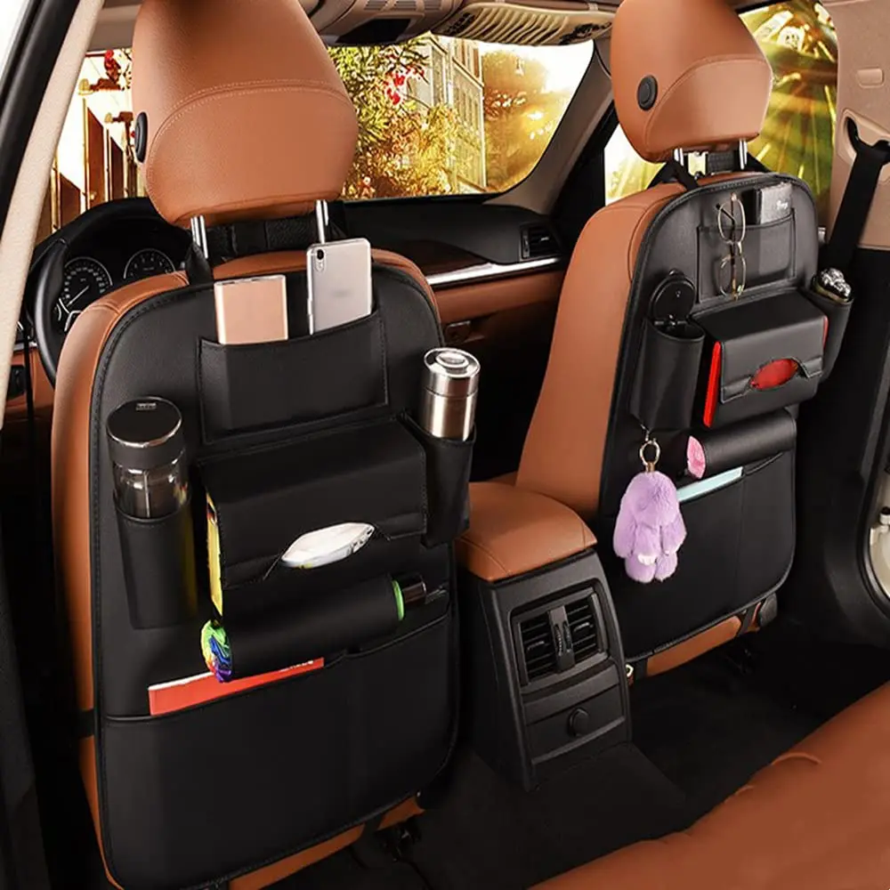 

2 Pack PU Leather Premium Car SeatBack Organizer Travel Accessories Car Seat Back Organizer Seat Protector Kick Mats Back Seat