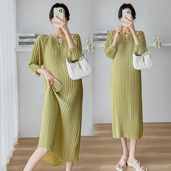 Maternity Clothes Spring Autumn Pregnancy Dresses Pregnant Women Lantern Sleeve High Waist V Neck Maternity Clothing