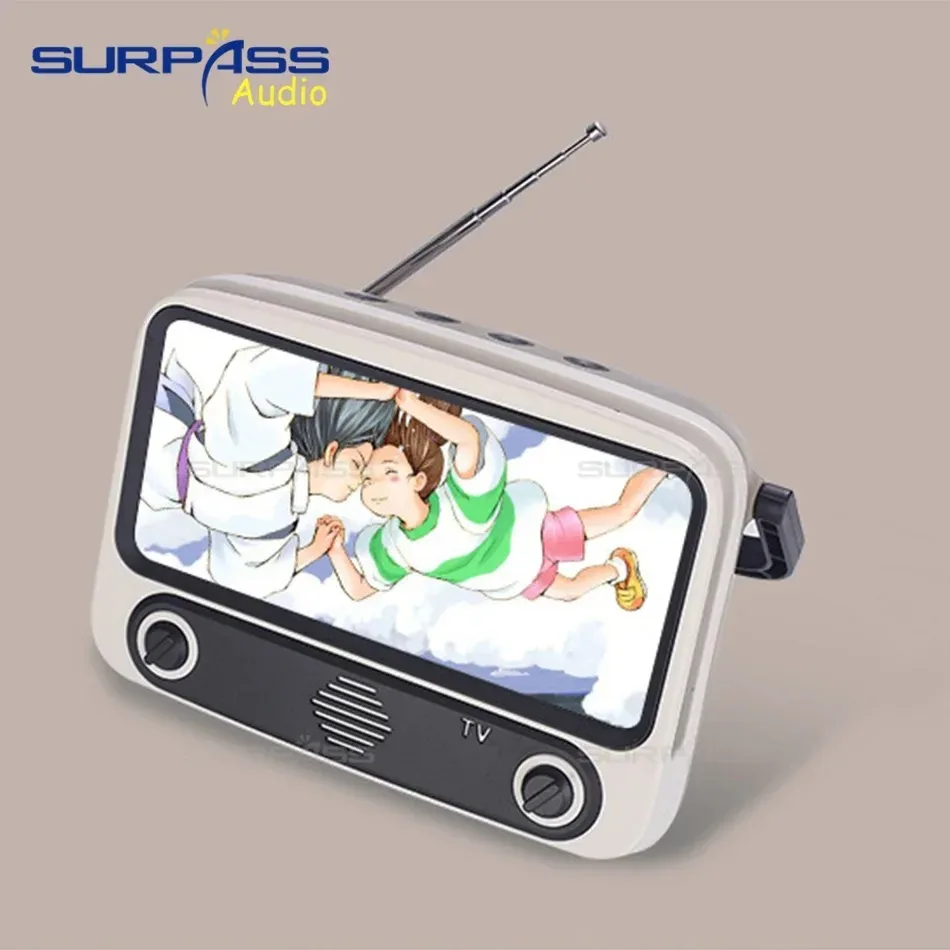 Retro TV Style Bluetooth Speaker Mobile Phone Holder Music Player Mini Stereo Pocket Speaker Home Audio Gift