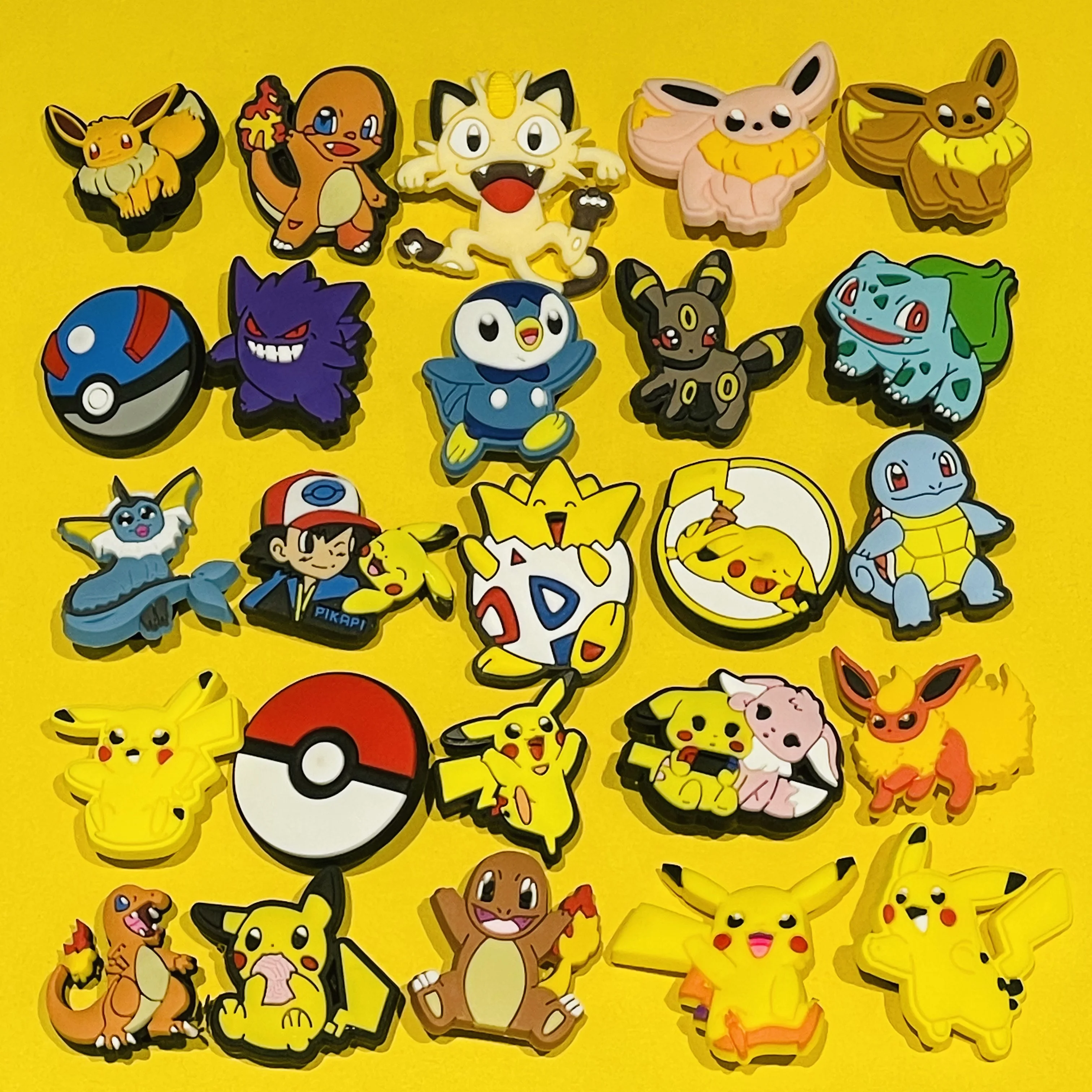 16-25pcs Cartoon Pikachu Pokemon Shoe Buckle Charms Fashion Boys Girls Sandals Shoes Decoration Fit Birthday Gift
