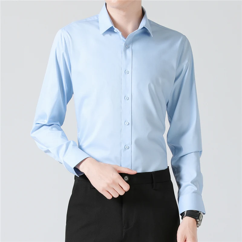 Korean Version of Trendy Spring/summer Men's Polo Collar with Solid Color Pockets Slim Fit Long Sleeve Single Breasted Shirt Top