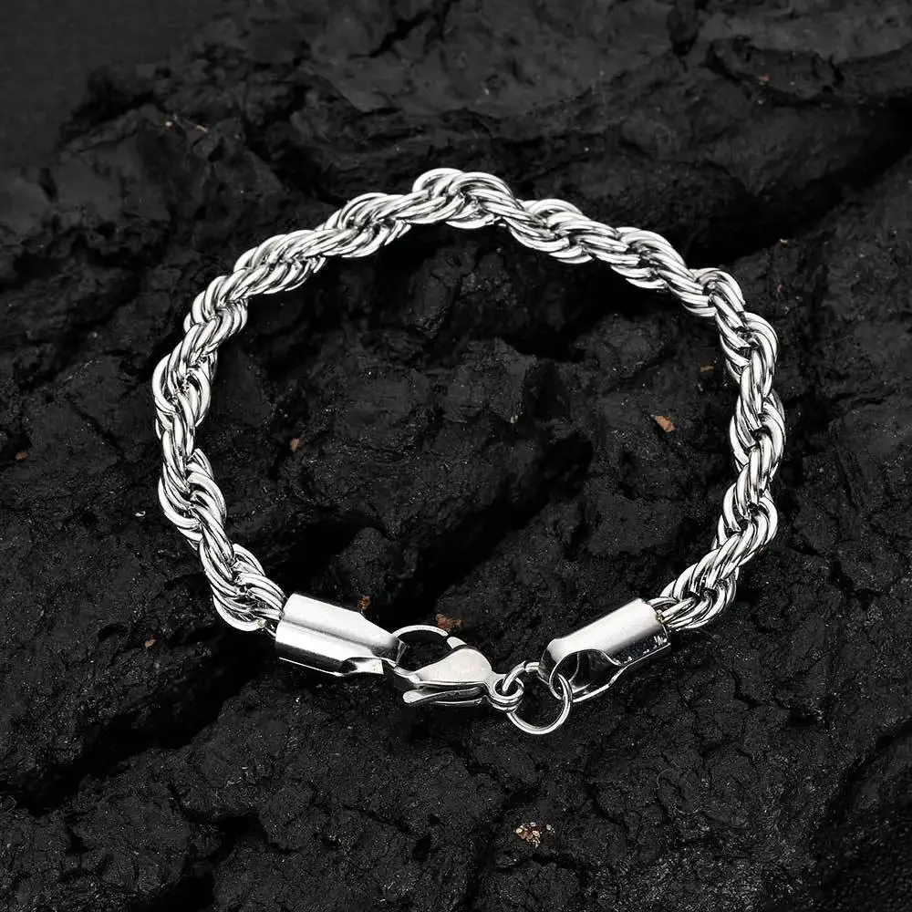 Gold-Tone Stainless Steel Twisted Rope Chain Bracelet - Fashionable, Waterproof, Never Fade Jewelry