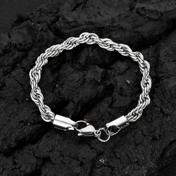 Gold - Tone Stainless Steel Twisted Rope Chain Bracelet - Fashionable, Waterproof, Never Fade Jewelry (6MM)