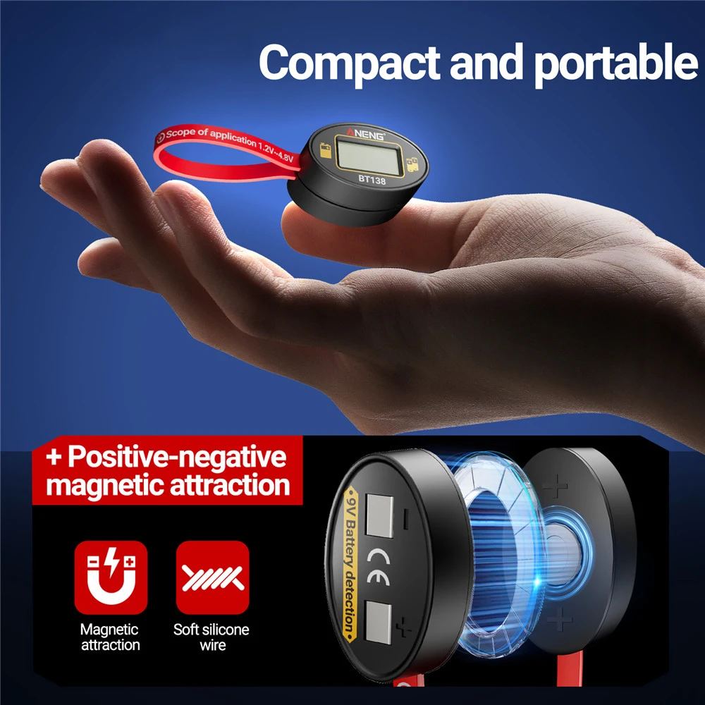 Tester batteria, design magnetico con display digitale, rilevamento rapido di 1 secondo per batterie AA/AAA/9 V/pulsante/leitio, nessuna alimentazione necessaria - immagine 4