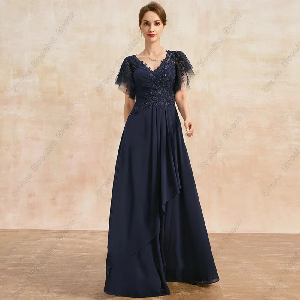 

Strapless Short Sleeve Mother of Bride Dresses for Women Beach Chiffon Wedding Party Dresses with Lace New Summer Robe De Soirée